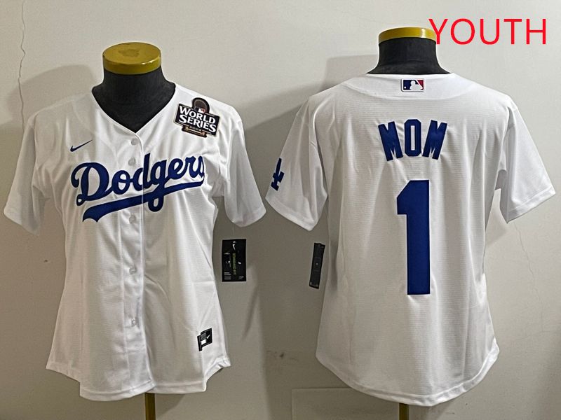 Youth Los Angeles Dodgers 1 Mom White Game 2025 Nike MLB Jersey style 5